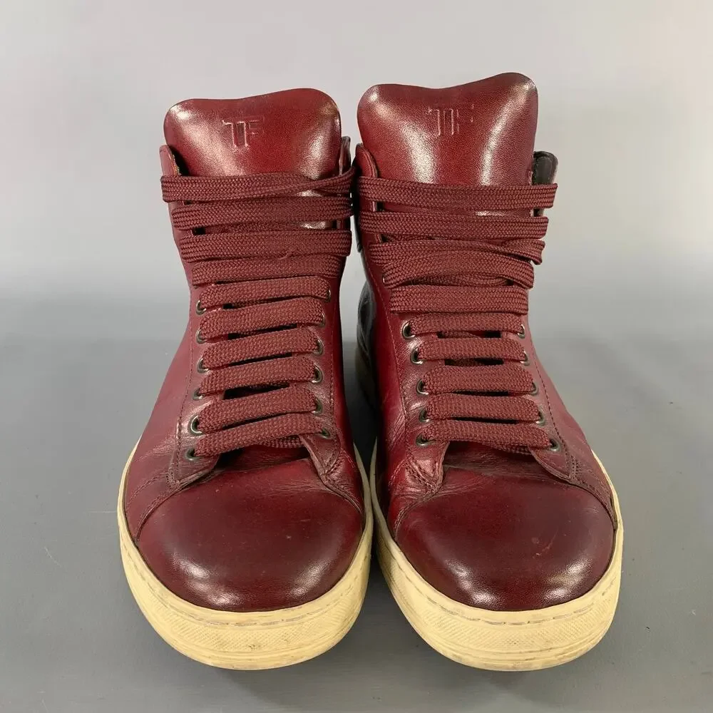 TOM FORD Size 8 Burgundy Leather High Top Lace Up Shoes